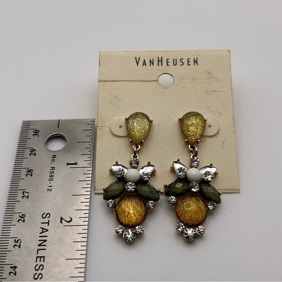 Van Heusen Dragonfly Inspired Yellow Rhinestone Sparkle Stud Dangle Earrings - Picture 4 of 5
